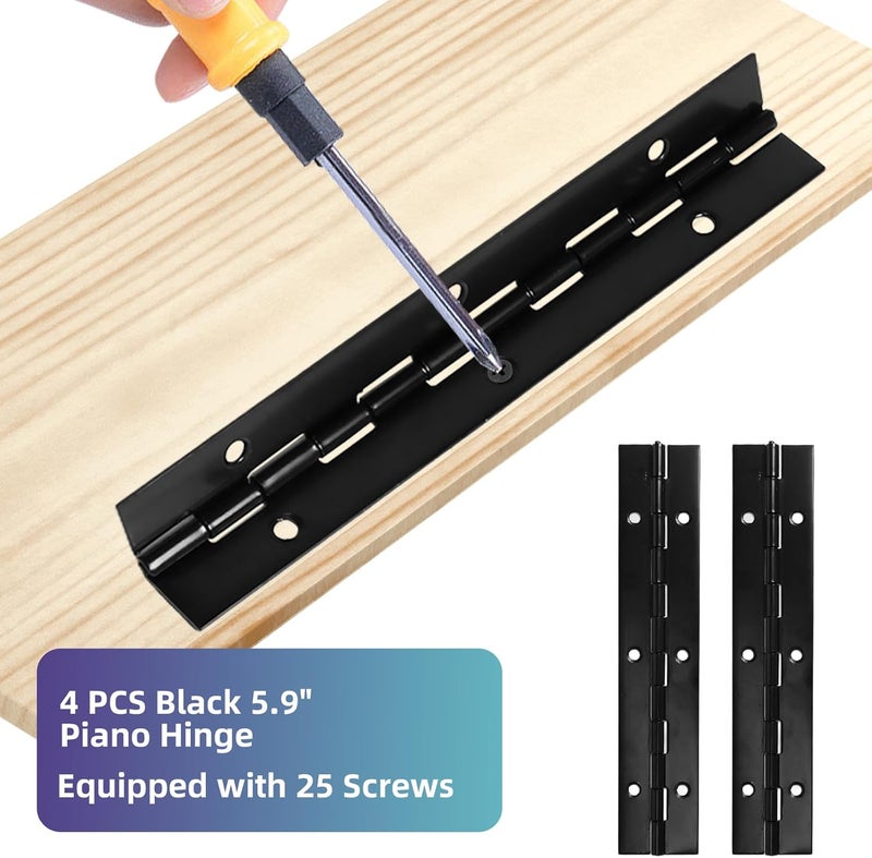 Gallipower 4 Pcs Piano Hinges,Metal Hinge with 25 Pcs Screw,Offset Piano Continuous Hinges,Stainless Steel Piano-Hinge with Holes, Polished Stainless Furniture Hinges for Cabinet Door Cases Woodworking (Black) - Image 4
